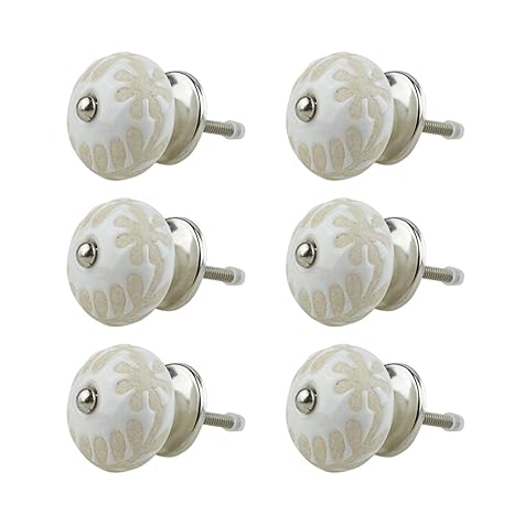 Ceramic Furniture Knobs Assorted Set 6pcs 047gn Flower Beige White