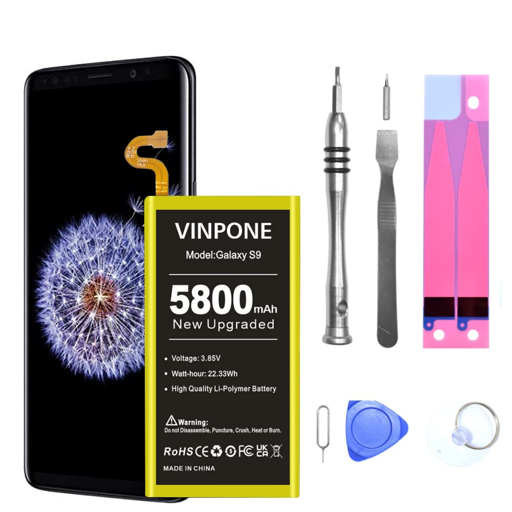 SHENMZ Galaxy S9 Battery, Upgraded 5800mAh Ultra High Capacity New 0 Cycle Replacement Battery for Galaxy S9 EB-BG960ABE, EB-BG960ABA, G9600, G960F, G960N, G960U, G960W (24 Months Service)