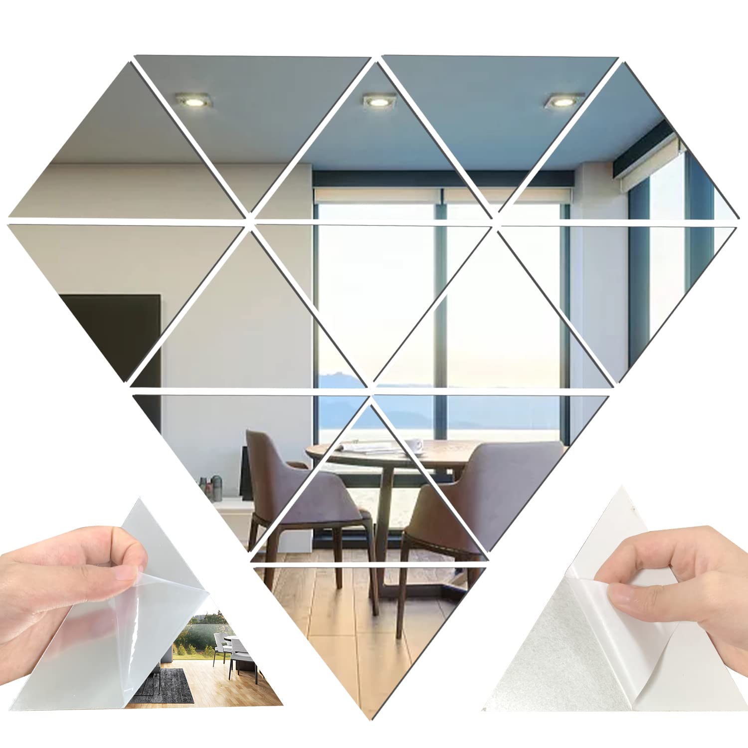 SHUIYUE 14Pcs Triangle Acrylic Mirror Wall Stickers DIY Mirror, Removable Acrylic Setting Wall Sticker for Home Bedroom Background Decor(Silver)