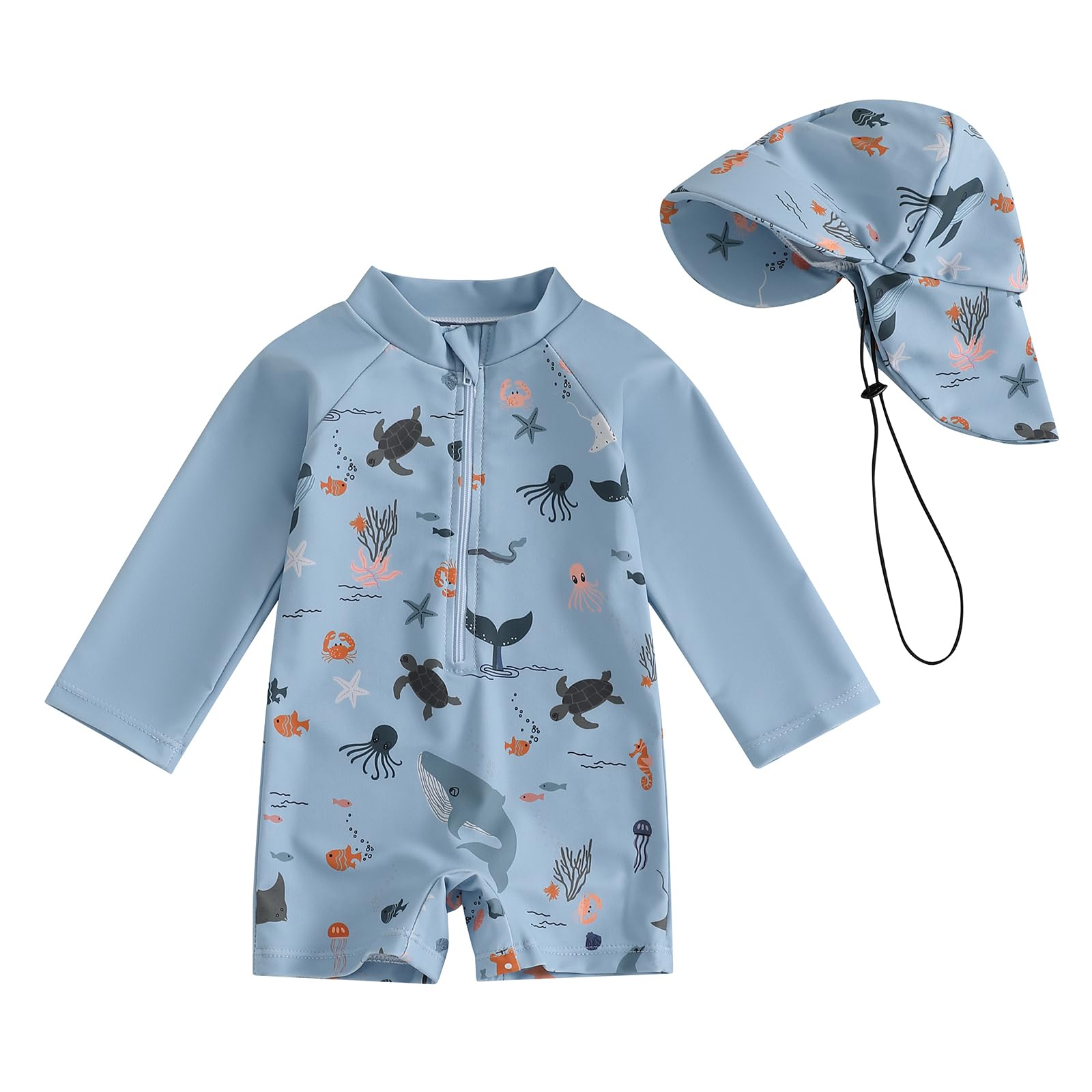 Photo 1 of Hnyenmcko Baby/Toddler Boy Rash Guard Swimsuit Long Sleeve One Piece Zipper Swimwear Sunsuit Infant Bathing Suit Beachwear (Animal-Blue, 18-24 Months)