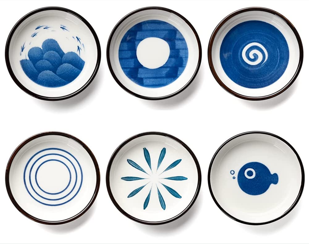 NatureMan Ceramic Sauce Dish Set of 6 Soy Sauce Dipping Bowls Appetizer Plates Side Dishes Serving Dish, Small Seasoning Dishes Dipping Bowls,Japanese Style Dinnerware Set