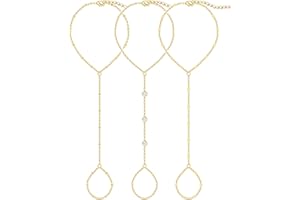 17 MILE 3PCS 14K Gold-Plated Hand Chain Bracelets for Women, Stack Bracelets Set Adjustable, Trendy Dainty Ring Bracelet Hand Chain