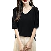 Chanyarn Women's V-Neck 100% Merino Wool Spring Fall Winter First-Line Ready to Wear Seamless Knit Shirt Short Sleeve Sweater