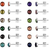 JMLOON 12 Pairs Multi Colored Cats Eye Stud Earrings Stainless Steel Gemstone Round Heart Square Oval Stud Earrings Set for Women