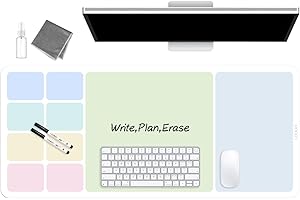 LOUKIN Erasable Dry Erase Desk Mat, Mouse Pad, Writing White Board, Non-Slip Desktop Protector for Office, Home, School (Includes 2 Wet Erase Markers & Cleaning Cloth) 32"x14"