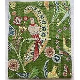 Sambhav Quilt Hub Handblock Animal Print Handmade Cotton Kantha Quilting Boho Throw Blanket Hippie Queen/King Size Bohemian Block Kantha Quilt (Green, King 90"x108")