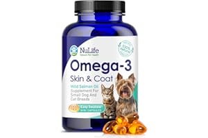 NULIFE NATURAL PET HEALTH Omega 3 Fish Oil for Small Dogs & Cats - Pet Fish Oil Supplement with DHA & EPA Fatty Acids for Healthy Skin and Coat - Improves Shedding & Relieves Dry, Itchy Skin - 500mg - 120 Capsules