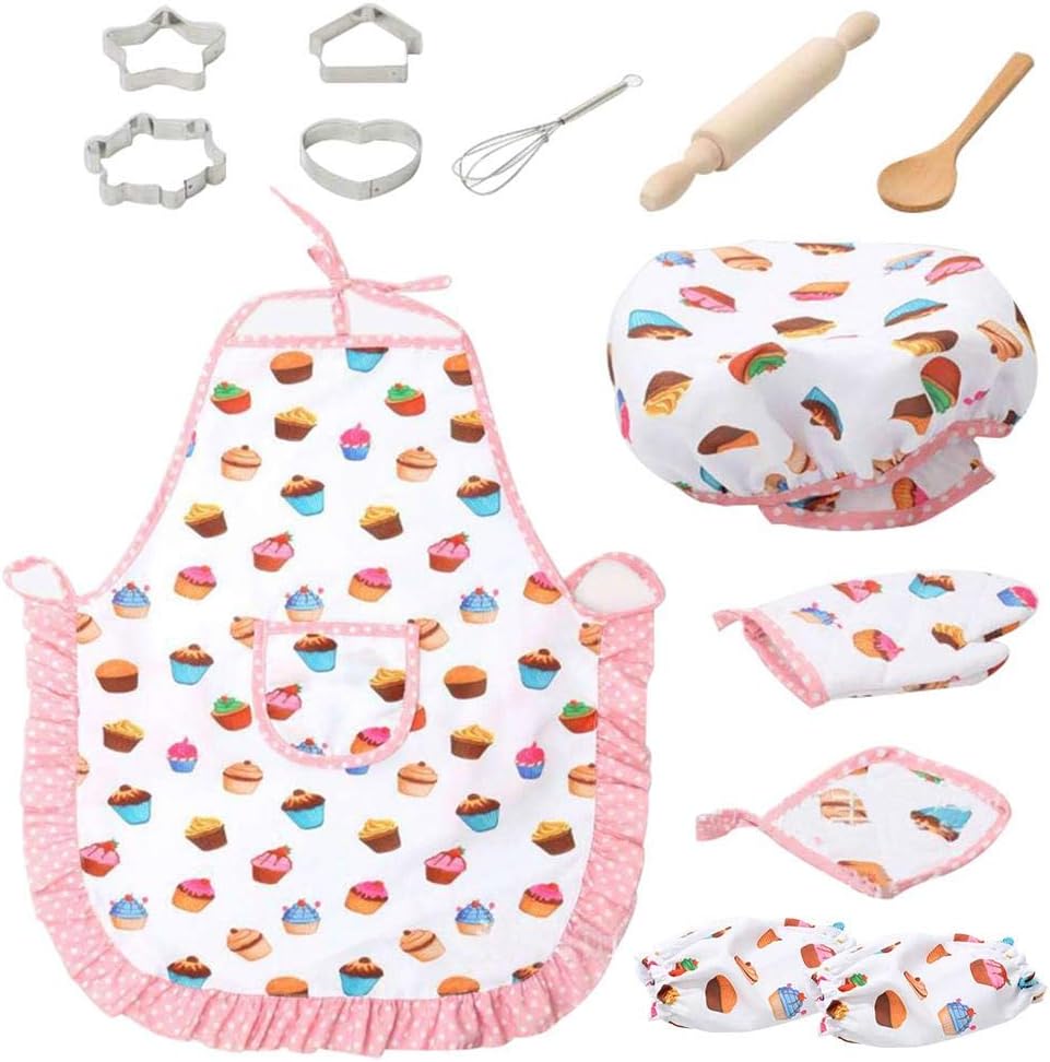 cosyhouse Kids Chef Set Cooking And Baking Set Includes Kids Apron, Chef Hat, Utensils, Cooking Mitt For Kids Chef Role Play Set, Gift For 3 Year Old Girls And Up - 13 Pcs