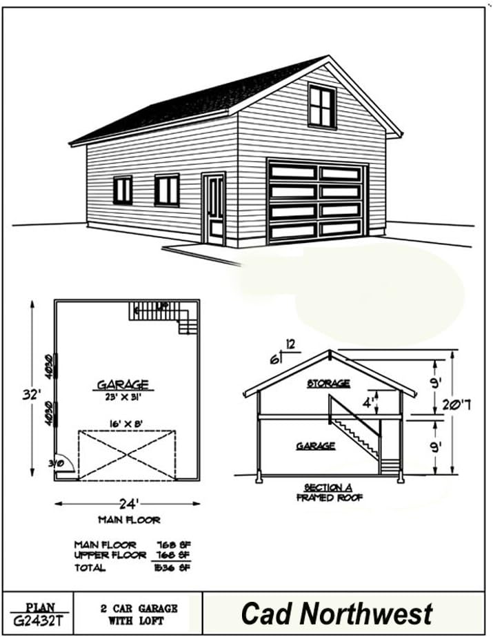 Cad Northwest Residential Garage Blueprint Style T 24 X 32
