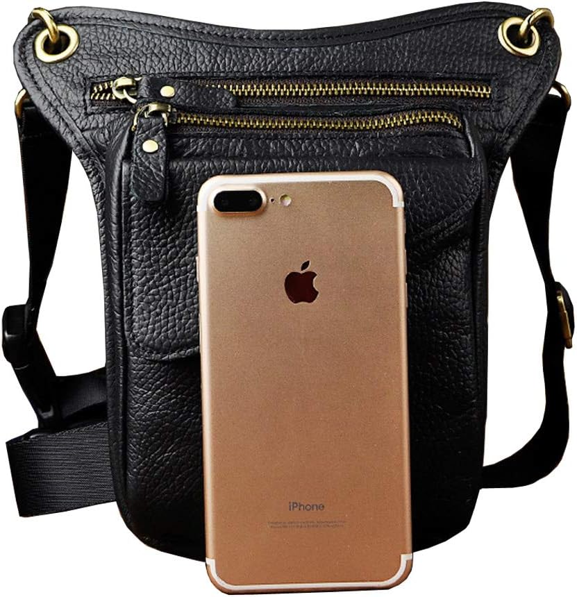 Xieben Leather Drop Leg Bag for Men Women Motorcycle Bike Riding Cycling Multi-Purpose Thigh Waist Fanny Pack Bum Pocket Hiking Sports Camping Travel Pouch Black - Image 5