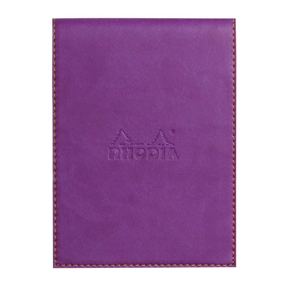 RHODIA 128210C - Clipboard Case + Stapled Notepad N°12 Purple - 8.5x12 cm - Lined - 80 Detachable Sheets - White Clairefontaine Paper 80 g/m - Pencil Holder - Faux Leather - Rhodiarama Collection
