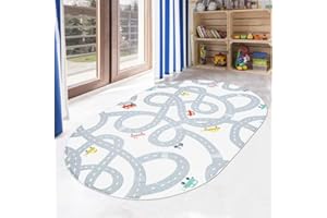 LIVEBOX Road Traffic Kids Rug 4'x6' Washable Children Bedroom Area Rug Great for Educational & Fun with Cars and Toys Non-Slip Baby Nursery Rugs for Living Room Classroom Entryway Kids Tent