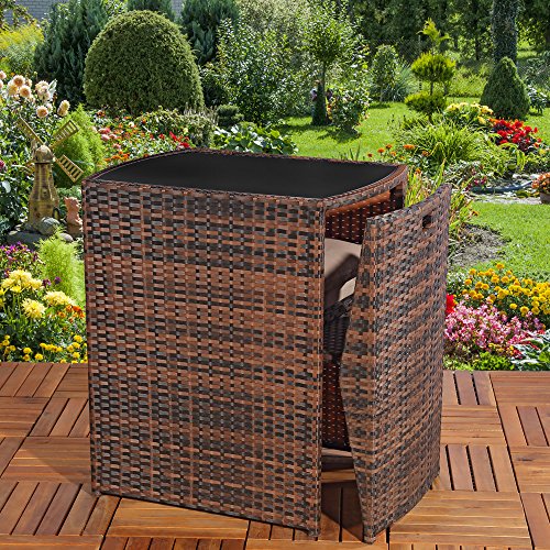 Melko Gartenmöbel 3er Set Gartengarnitur Rattan Barset Garten Sitzgarnitur platzsparend Balkonset Sitzgruppe – Bild 7