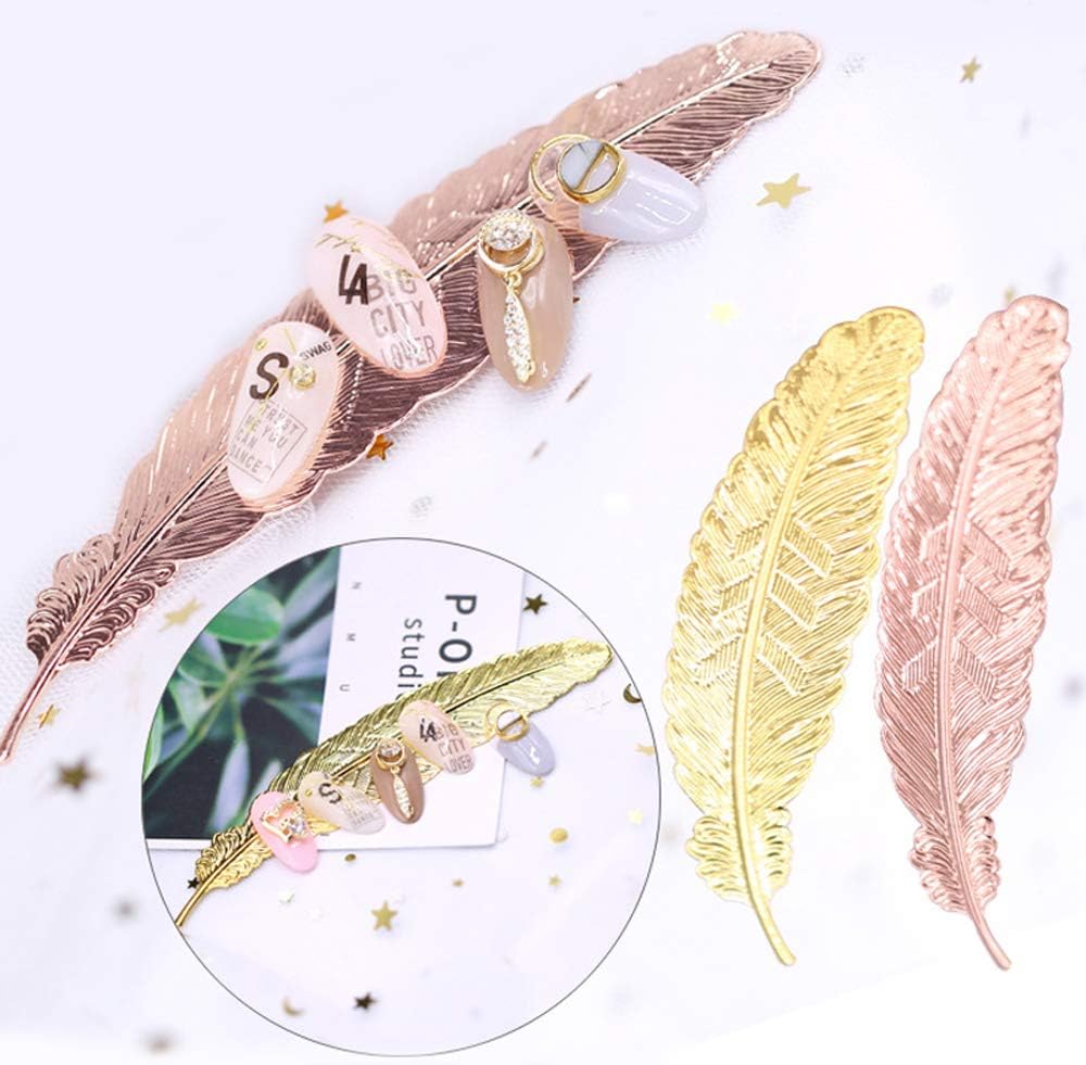 2Pcs Rose Gold Nail Tip Holder Feather Practice Training Display Stand Metal Manicure Salon DIY Nail Art Showing Tools