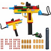 Automatic Shell Ejecting Toy Gun Block Blaster Gun Uzi Set with Sight | Auto Pull Back, 2 Play Modes: Shell Ejecting, Shell-Only, 140 Bullets, 16 Shells, Birthday Christmas Gift for Boy Teen Adult