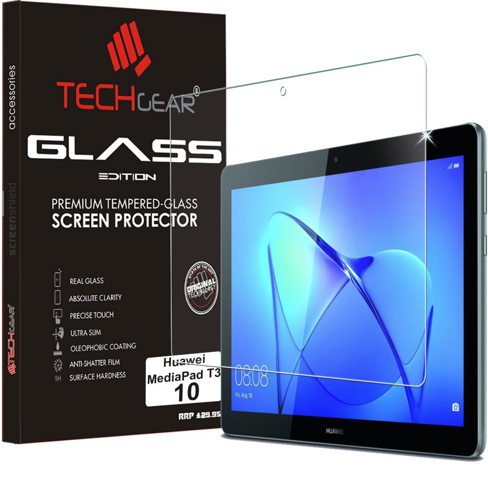 TECHGEAR GLASS Edition fits GLASS Edition for Huawei MediaPad T3 10 (9.6" Screen) - Genuine Tempered Glass Screen Protector Guard Cover Compatible with Huawei MediaPad T3 10 Tablet