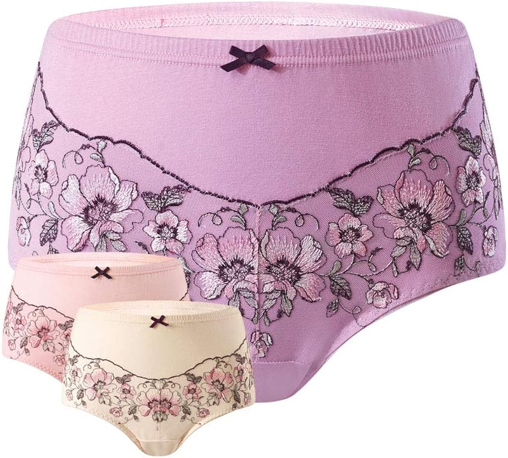 BYC Women's Cotton Lace Embroidery Maxi Triangular Panties 3Pack