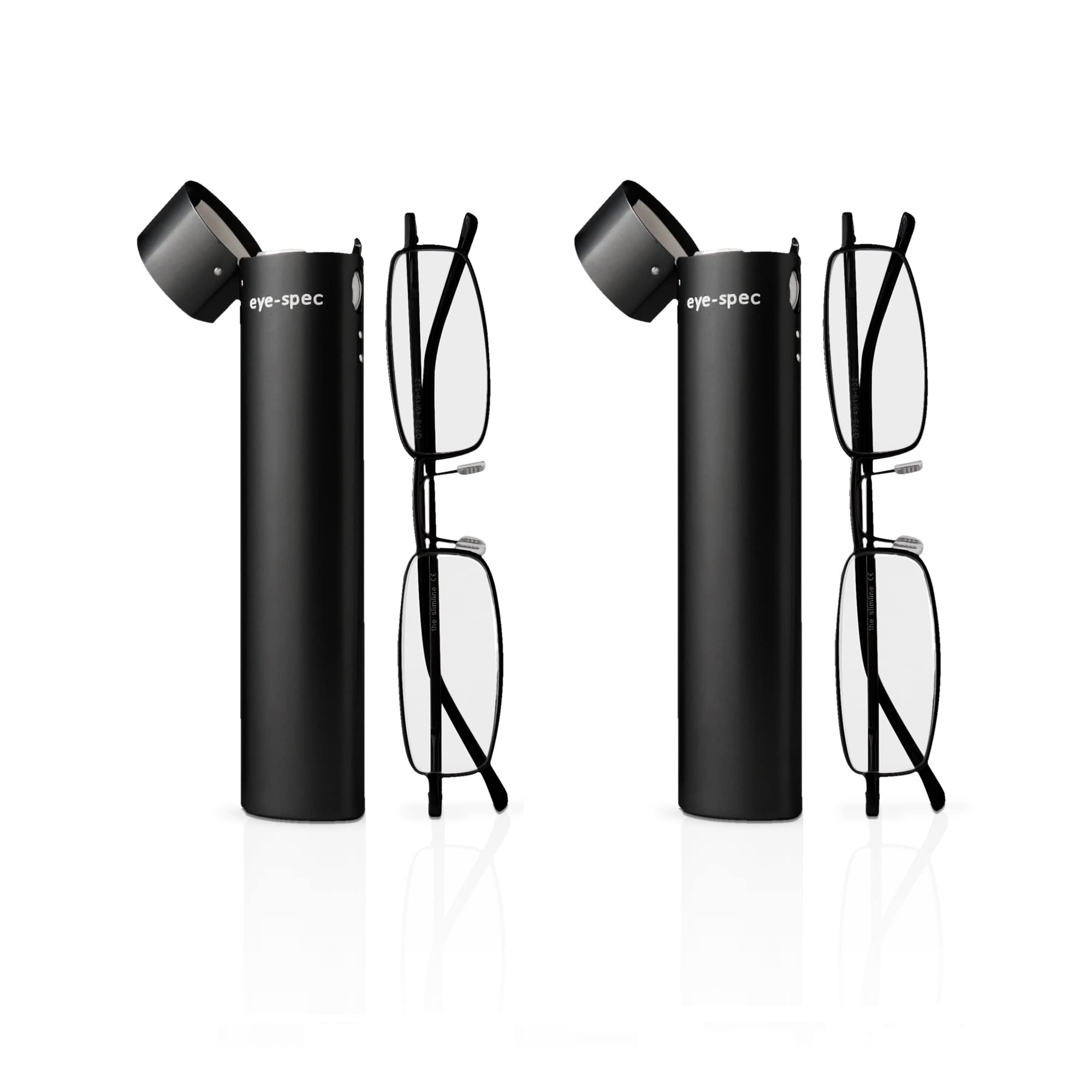 eye-spec (2 Pairs) Reading Glasses – Ultra-Light Black Frames with Thin Tube Travel Cases | Stylish Portable Design for Men and Women (1.5)