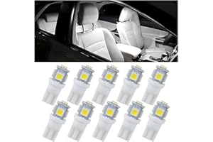 Bittwee T10 Car Led Bulb, 10PCS 5050 5SMD 5W DC 12V Bright License Plate Front Rear Sidemarker Trunk Light, Error Free Automotive Replacement Bulbs, Universal for Vehicles (White)