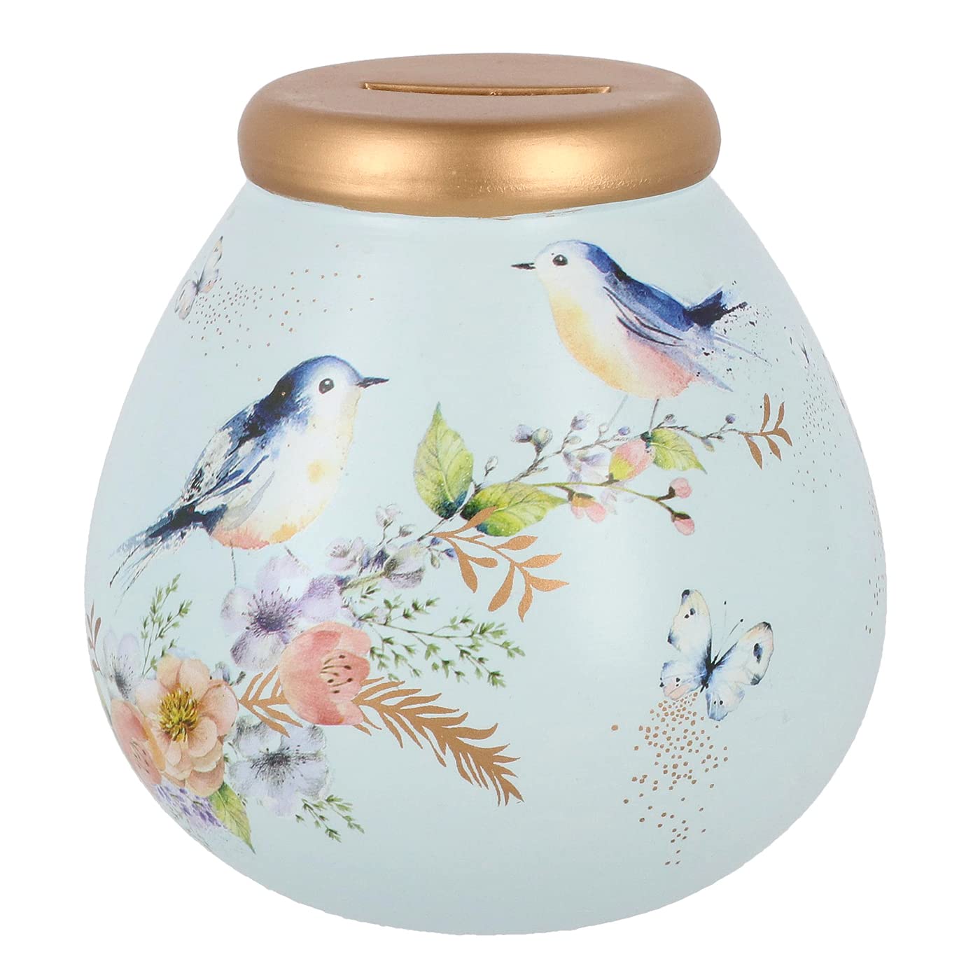 Pot of Dreams Hand Painted Sparrow & Flowers Save And Smash Handcrafted Pink Color Ceramic Money Box Piggy Bank | Decorative Gift for Centrepiece living room & Bedroom