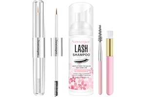 Lash Serum& Lash Shampoo Set,Safe and Effective Formula Eyebrow Serum for Eyelash Longer, Eyelash Shampoo with Brush & Mascar