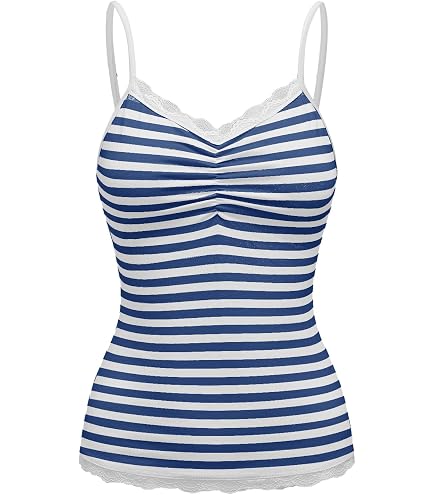 SOLY HUX Women's Striped Lace Trim Cami Crop Top Button Front