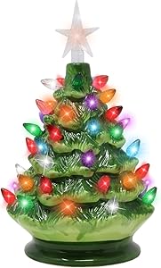 Joiedomi 9" Tabletop Prelit Ceramic Christmas Tree with LED Lights Battery Powered, Mini Christmas Tree Decoration