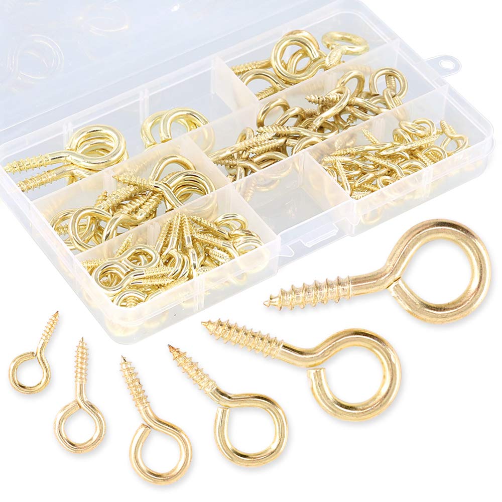 Photo 1 of 120Pcs 6 Sizes Metal Screw-in Eye Bolts and Hooks Kit, Gold Self-Tapping Screws for Home/Workplace/Office