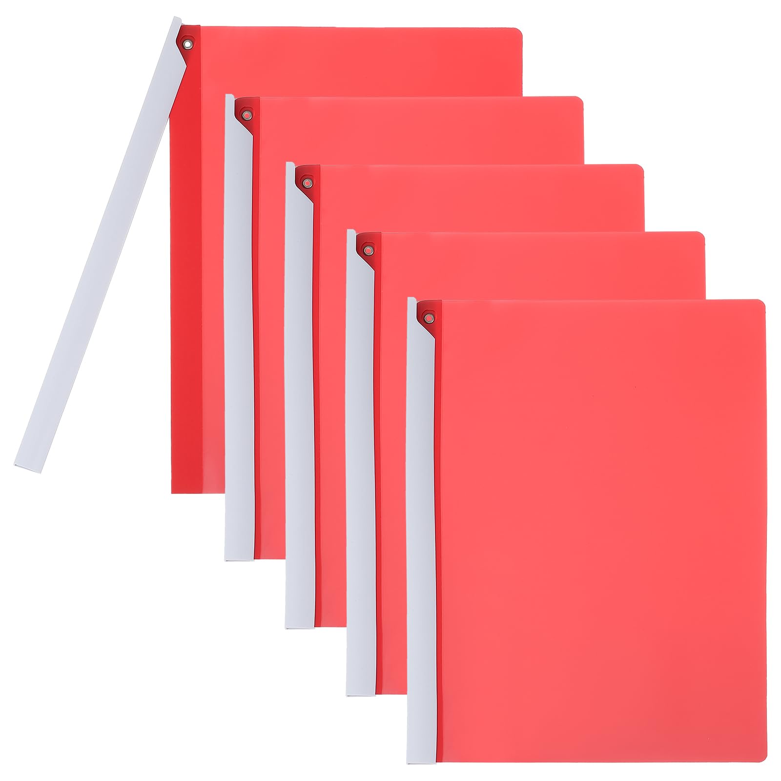 PATIKIL Clear Document Report Folder with Swing Clip Colourful Presentation Covers with Triangular Sliding Bar Punchless Side Open Close for Project File Test Paper Resume,Red,5Pcs