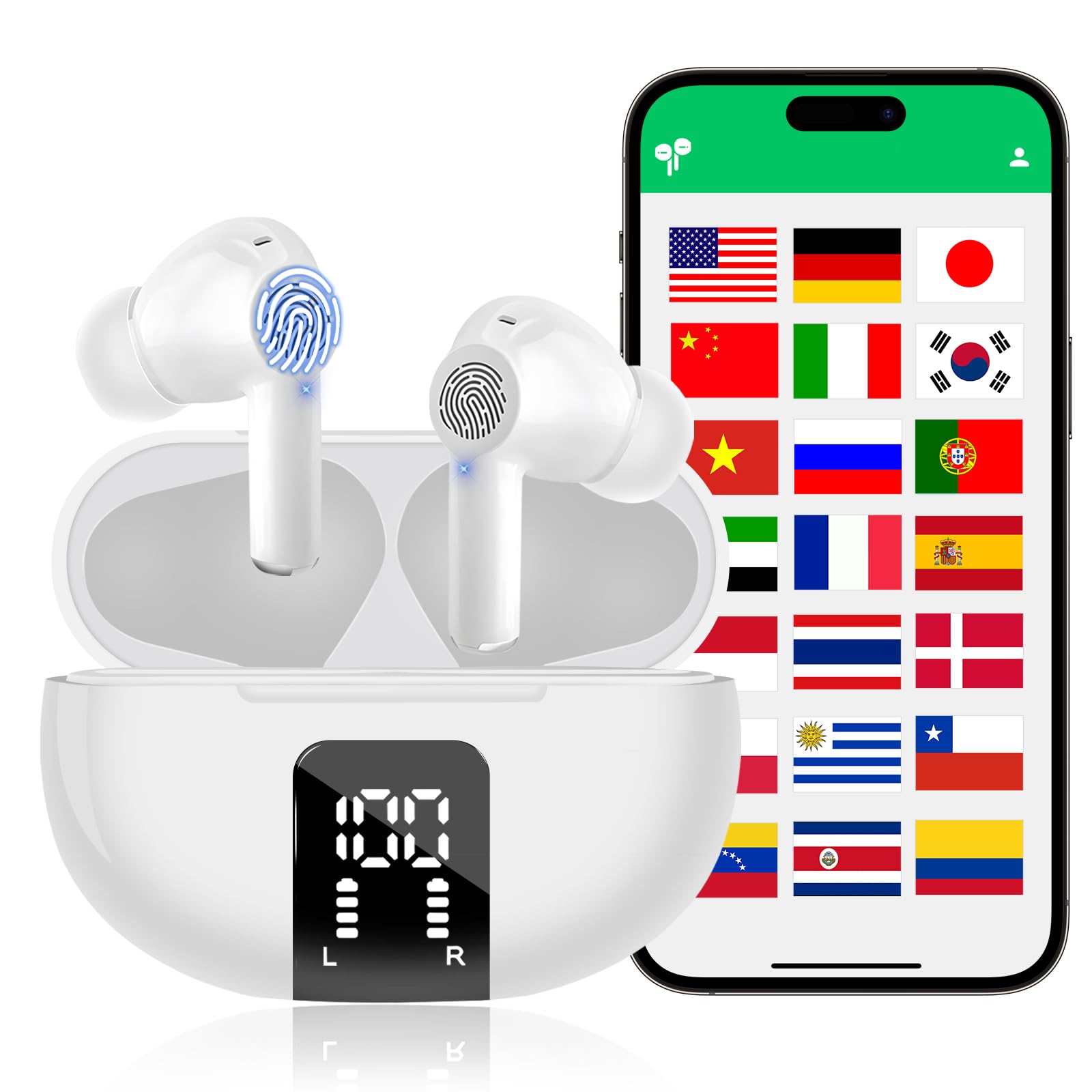 AI Translation Earbuds, Language Translator Earbuds Real Time, 3-in-1 Translator Language 144 Languages & Accents, Fit iOS and Android, Ideal for Travel and Business