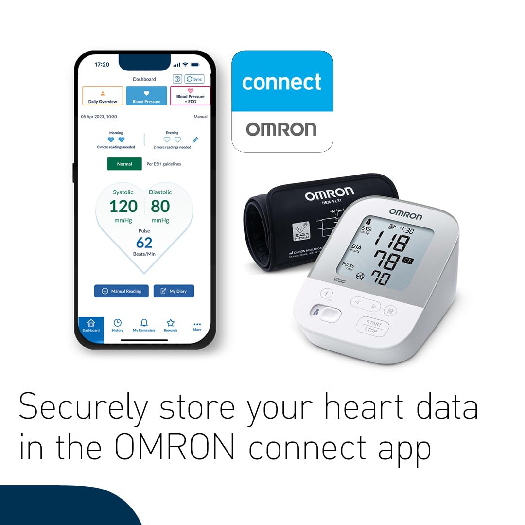 OMRON X4 Smart Automatic Upper Arm Blood Pressure Monitor - Clinically Validated BP Monitor for Use in Diabetics or During Pregnancy - BP Machine with Cuff 22-42 cm - Bluetooth and Free Smartphone App