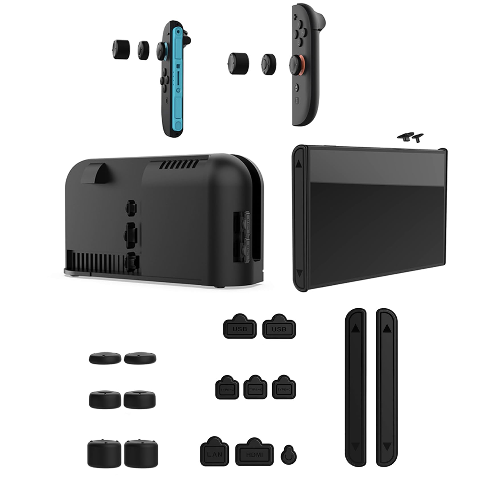 16-in-1 Soft Dust Proof Plugs Compatible with Switch 2, NUHFUFA Dust Prevention Cover Accessories Kit with 10x Rubber Plugs Set and 6x Silicone Thumbstick Grip Caps