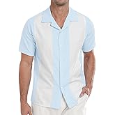 Askdeer Men's Linen Shirts Short Sleeve Button Down Shirts Casual Vacation Beach Summer Tops
