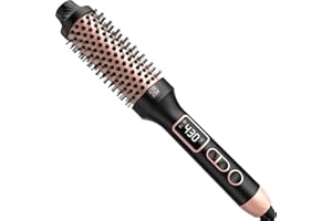 Nimmu Thermal Brush for Blowout Look, 1.5 inch Heated Round Brush, Curling Iron with 10 Temperature Control, Hot Styler Dual Voltage for Travel, Black Gold