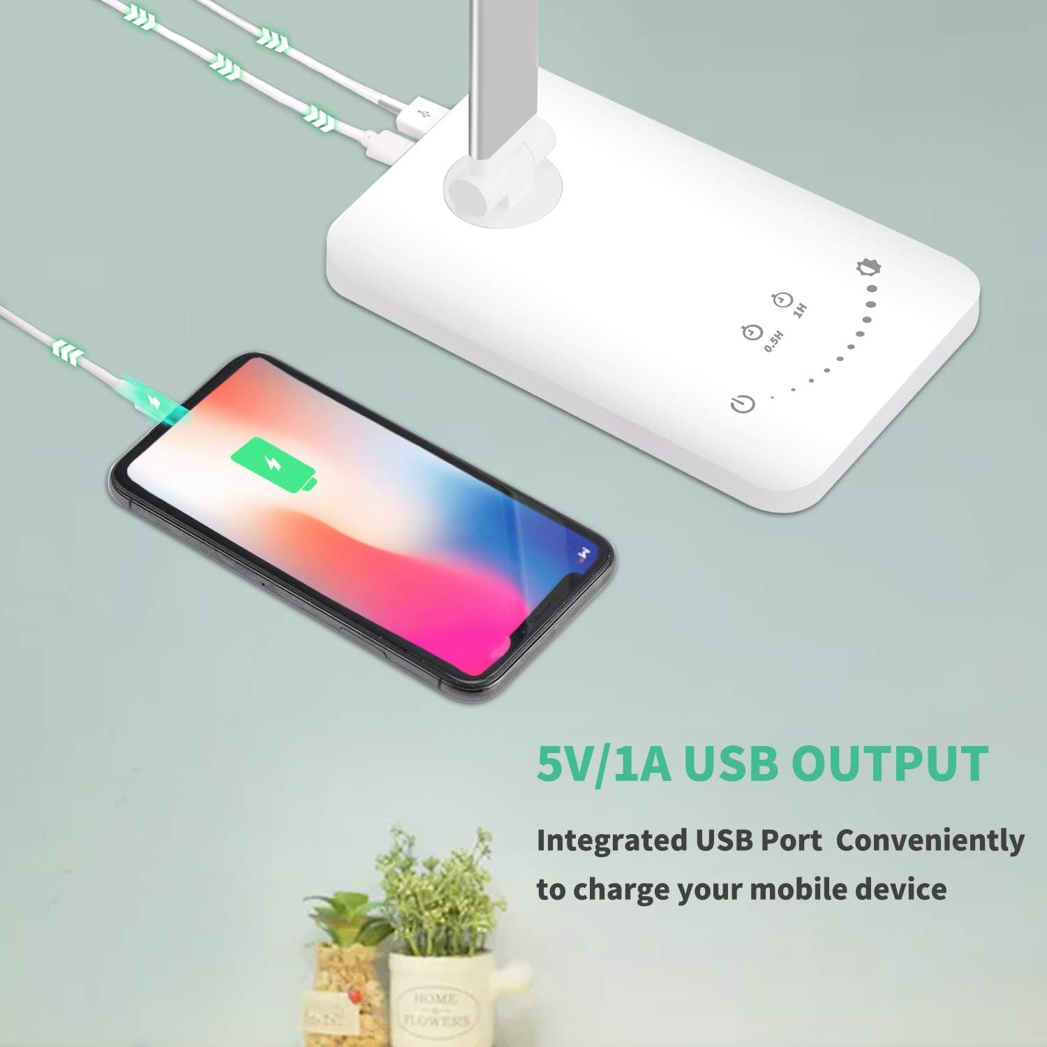 LED Desk Lamp - YIIMER Rechargeable Office Desk Lamp with USB Charging Port, Eye-Caring Table Lamp with 5 Color Modes and 5 Brightness Levels, Touch/Timer/Memory Function Light for Reading, Working: Home Improvement
