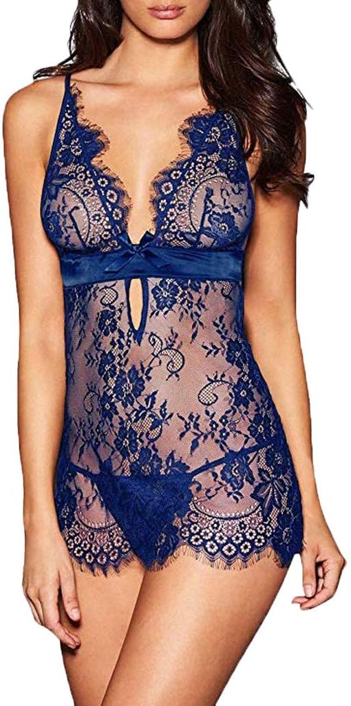 QUNANEN Women Chemises Lace Sexy Lingerie Black Eyelash Lace Bow Chemise Babydoll Nightwear Halter