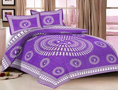 Metro Living Printed Design 120 TC Cotton Indian 1 Queen Size Flat Sheet With 2 Pillow Cases, Bedspread-Single,Green