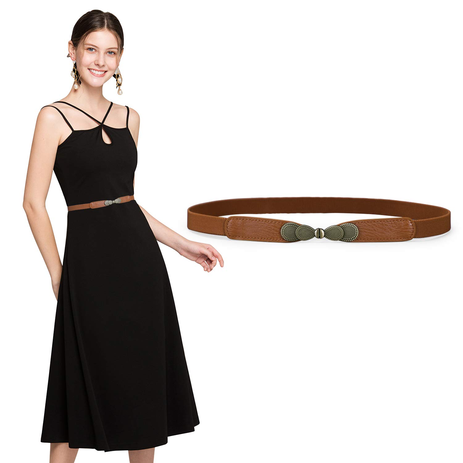 Women Skinny Elastic Stretch Belt for Dresses Retro Ladies Waist Cinch Thin Belt By JasGood