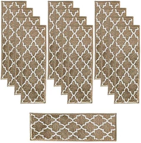 Sultansville Trellisville Collection Trellis Design Vibrant and Soft Stair Treads, Beige, Pack of 13