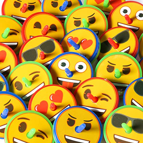 PROLOSO Light Up Spinning Tops Emoji LED Hand Spin Toys Stocking Stuffers Party Bulk Pack of 24