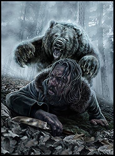 Wall Poster - Hugh Glass Last Stand Bear Black Glossy Paper (Black Framed) A2