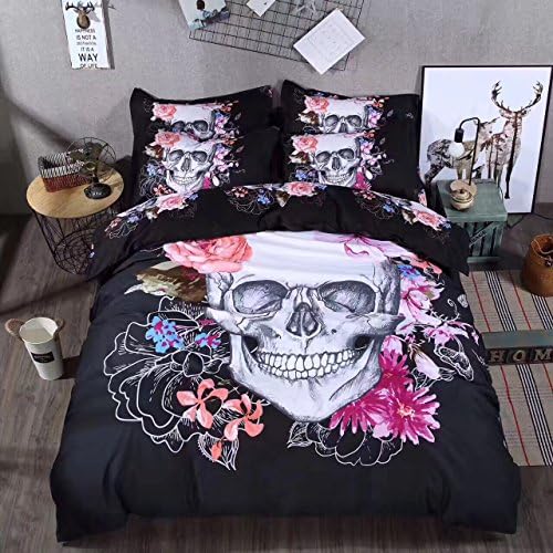 Sandyshow 3PC Skull Bedding King Microfiber Duvet Cover Set (King, Skull)