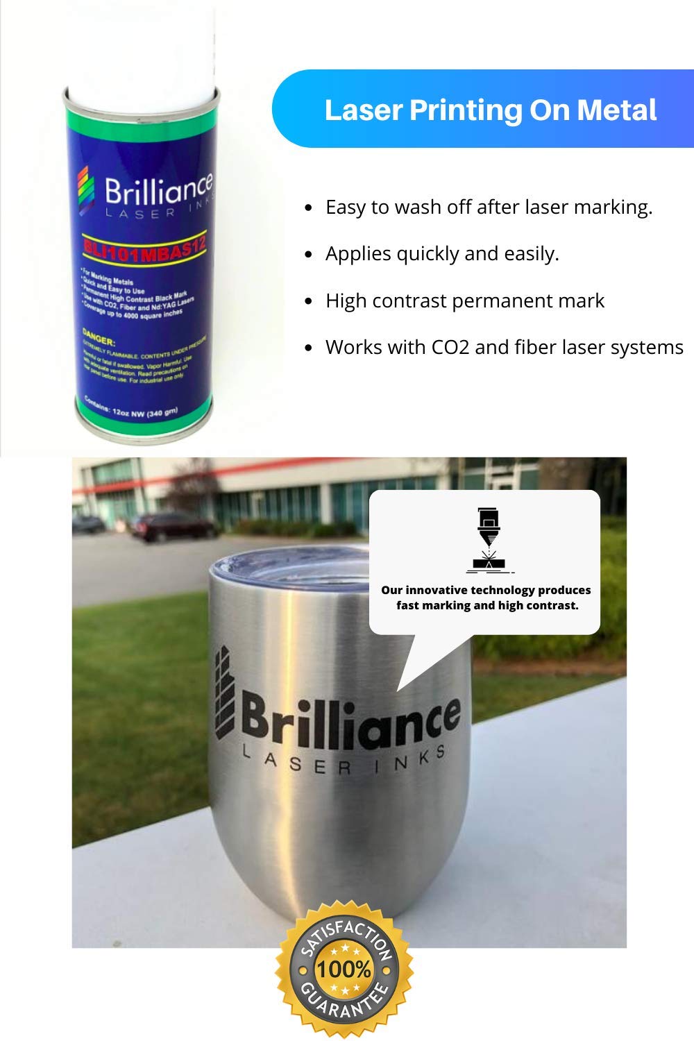 12 Oz BLI101 Aerosol Black Laser Ink for Metals Marking CO2 Laser