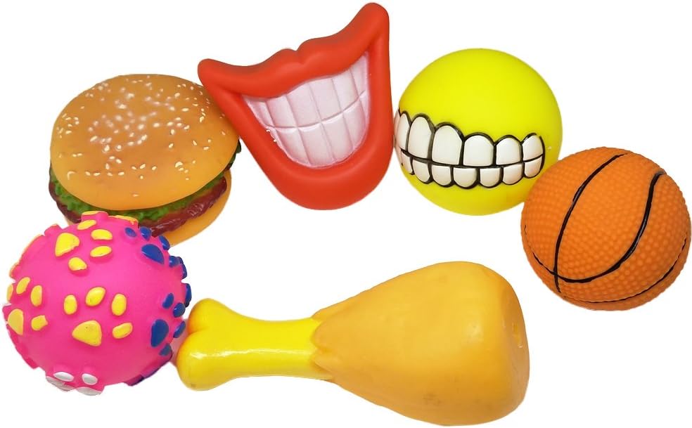 CtPet 1 6Pcs/Set Super Thick Vinyl Sound Bite-resistant Pet Dog Teeth Hamburger Chicken legs Paw Ball Dog Training Toys (Random Color) Cyber Monday Deals