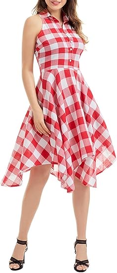 Amazon Topmodelss レディース ギンガムチェック ワンピース ドレス シャツドレス ノースリーブ レトロ 洋服 セクシー 大きいサイズ S Xxl ワンピース チュニック 通販
