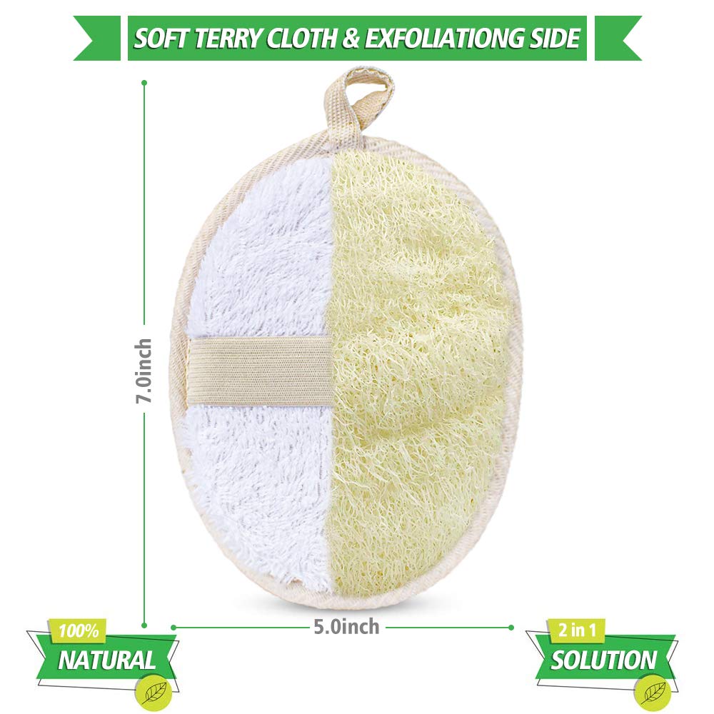 3 Packs Exfoliating Loofah Sponge Pads,Large 5”x 7”-100% Natural Luffa and Terry Cloth Materials,Premium Loofa Sponge Scrubber Body Glove Close Skin for Men and Women,Perfect for Bath Spa and Shower: Beauty