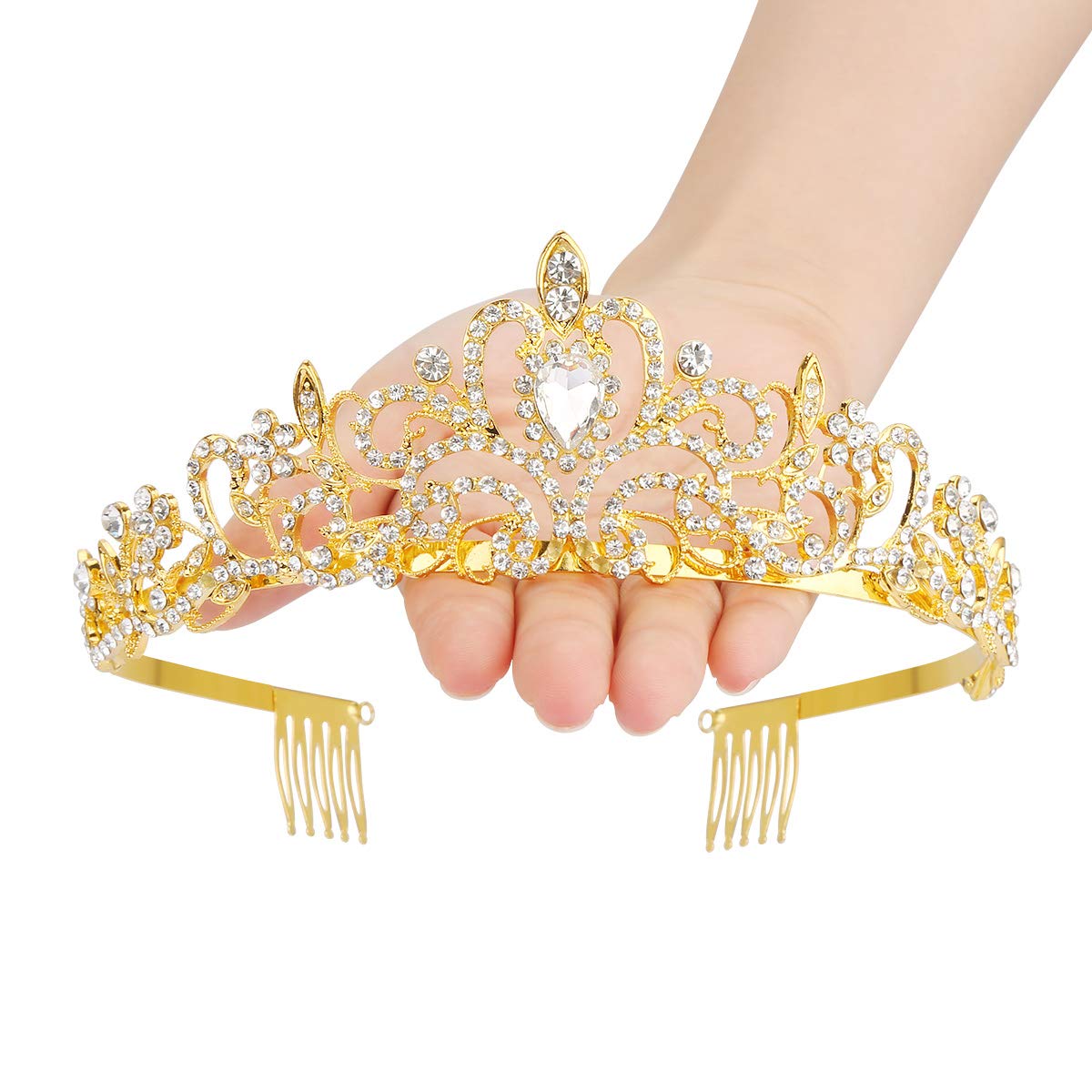Makone Crystal Crowns for Women, Queen Princess Vintage Crown Tiaras, Girls Adult Bridal Hair Accessories Gifts for Birthday & Wedding Prom, Bridal Party, Pageant, Halloween Costume, Christmas - Gold : Beauty