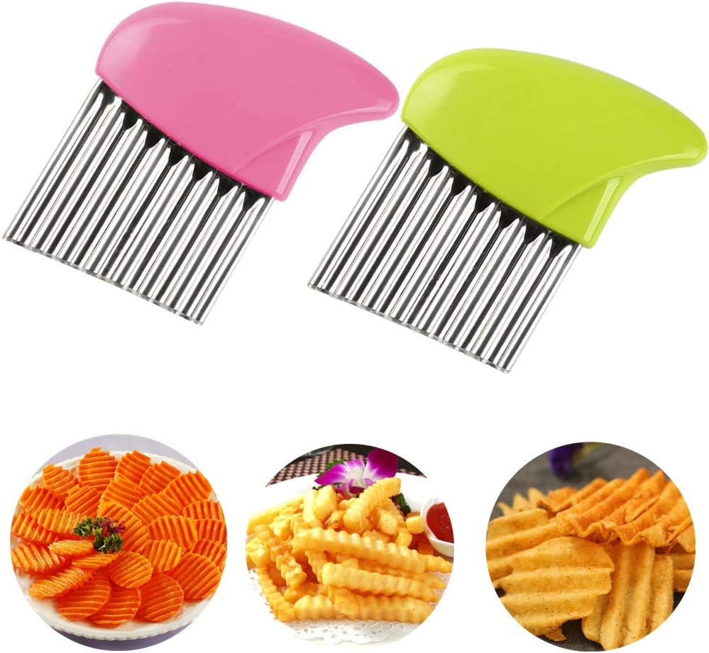 Potato Chips Cutter, 2 Pcs Stainless Steel Crinkle Cutter, Potato