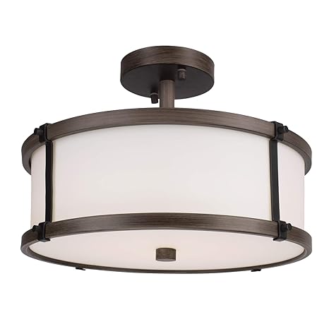 Osimir Led Flush Mount Light Fixture 16 Semi Flush Ceiling Light 3000k Warm Light Modern Pendant Lighting In Wood And Black Finish With Ivory