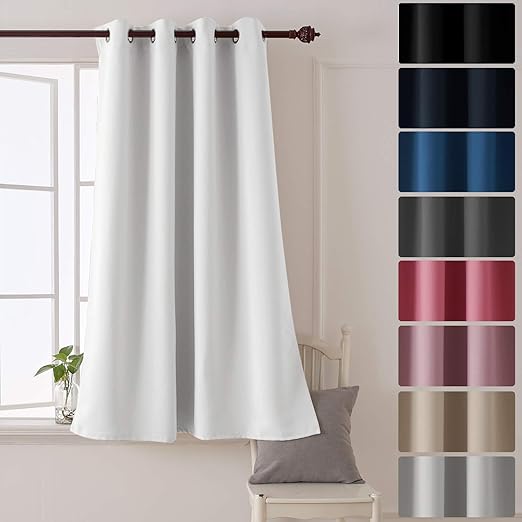 Deconovo Rideau Occultant Blanc Pâle Gris à œillets Enfant Rideau Uni Thermique Isolant Pour Fenetre De Salon Chambre Decoration 132x138cm